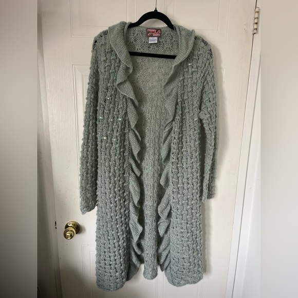 April Cornell Sweaters - April Cornell teal knit long cardigan
